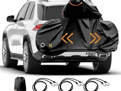 Bike Cover for Transport on Rack,Heavy Duty Tearproof 600D Polyester,Bicycle Covers Outdoor Storage Waterproof Fit for 1 Bike ebike on Car Rear Rack,Travel Use,with 3 Elastic Cords-Aibiley