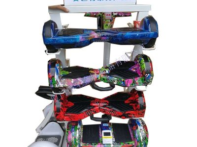 Balance car display stand custom made metal sports shelf floor-standing silver caster sports display stand